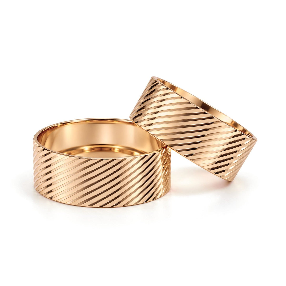 Wide Diagonal Groove Gold Wedding Band Set · Rose Gold · Set