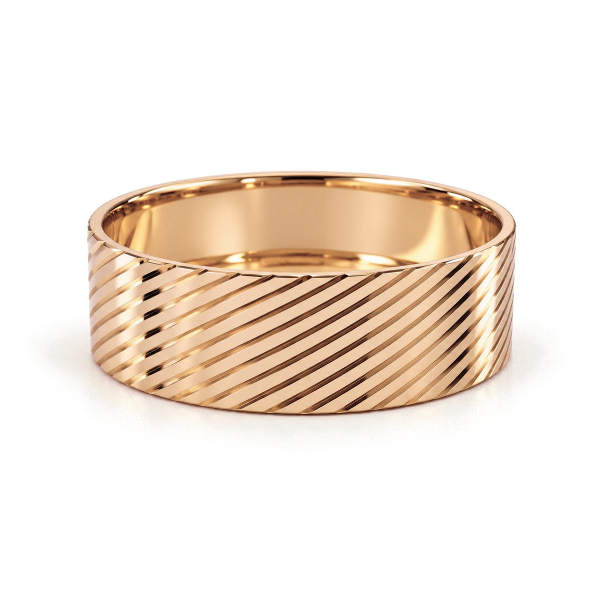 Wide Diagonal Groove Gold Wedding Band Set · Rose Gold · Band
