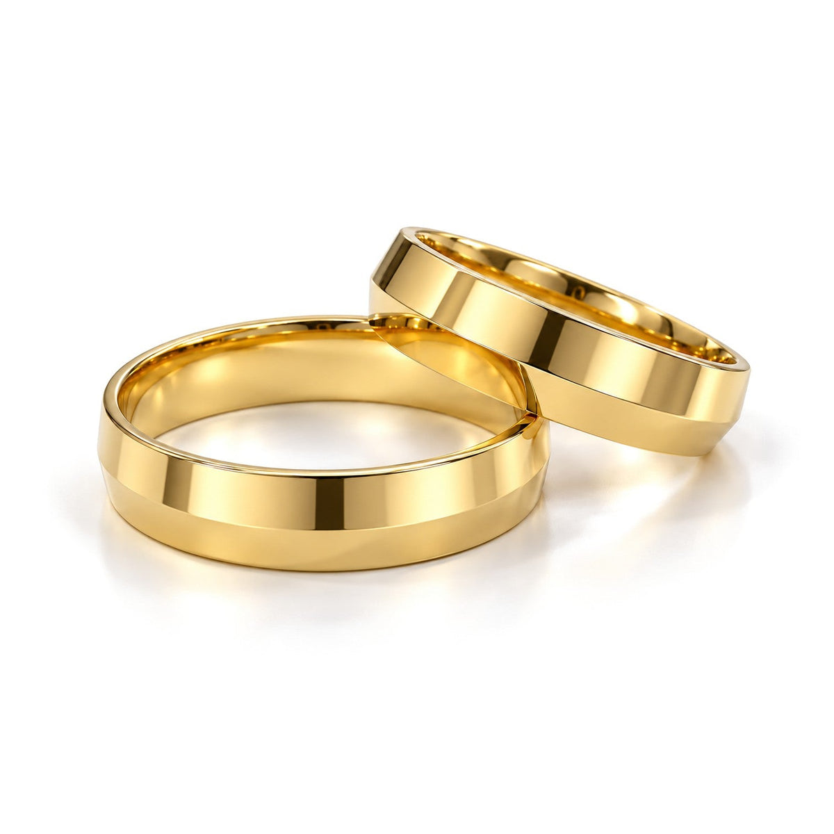Wide Beveled Edge Gold Wedding Band Set · Yellow Gold · Set