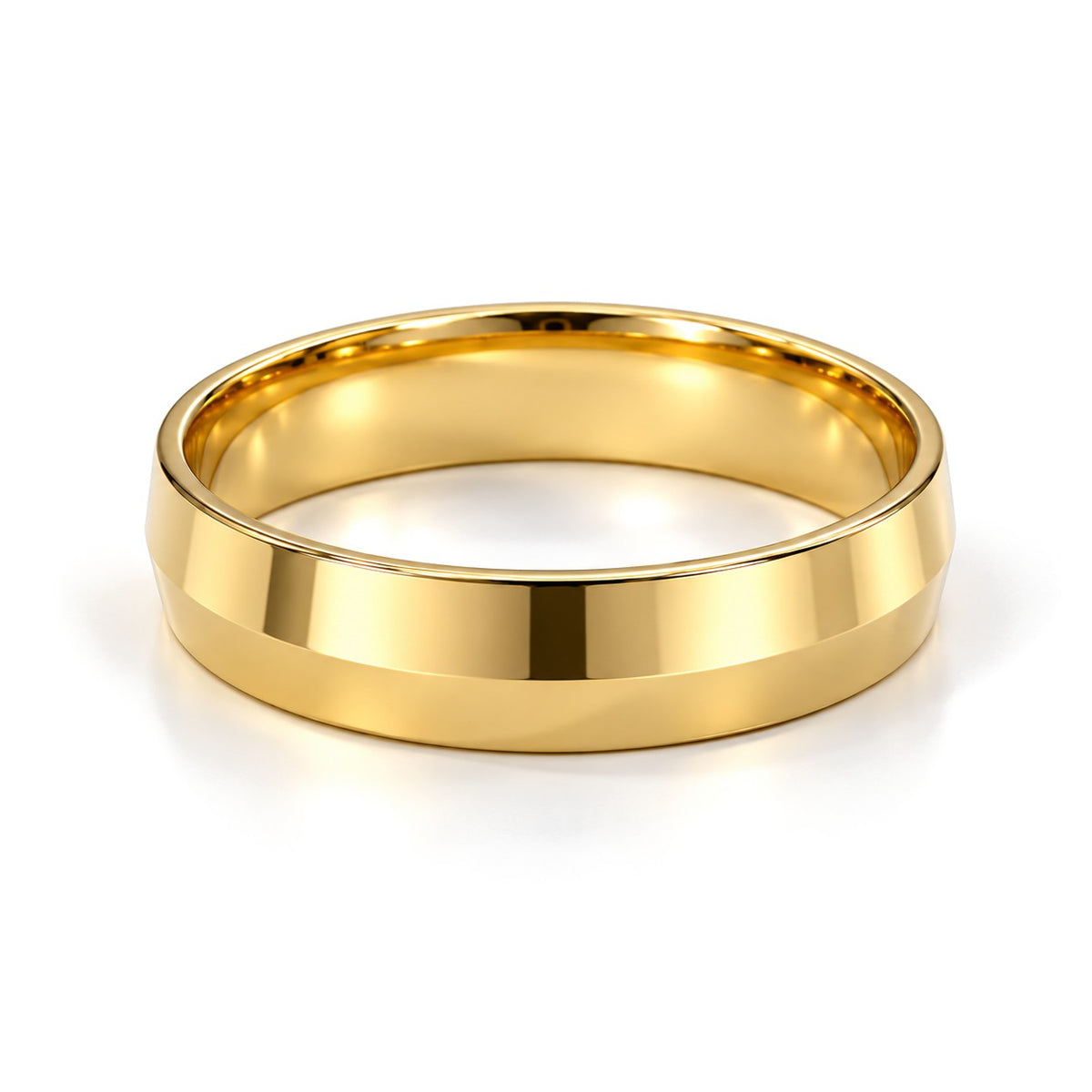 Wide Beveled Edge Gold Wedding Band Set · Yellow Gold · Band