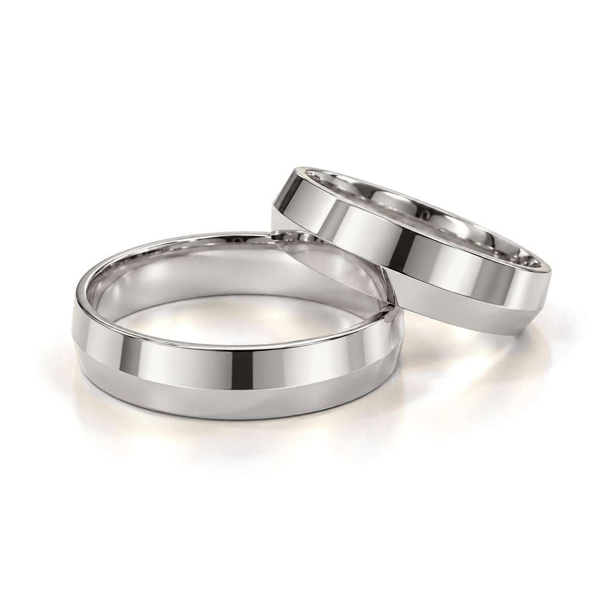 Wide Beveled Edge Gold Wedding Band Set · White Gold · Set