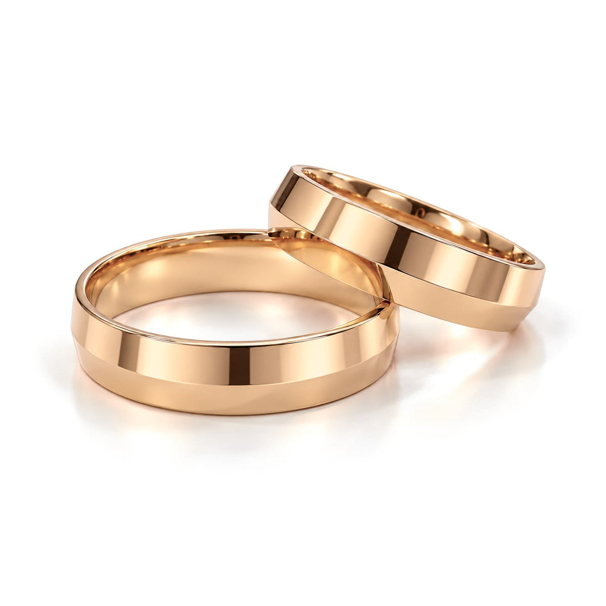Wide Beveled Edge Gold Wedding Band Set · Rose Gold · Set