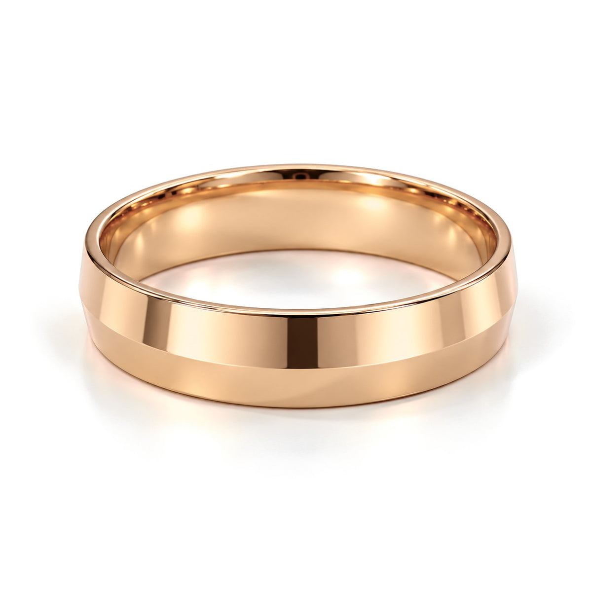 Wide Beveled Edge Gold Wedding Band Set · Rose Gold · Band