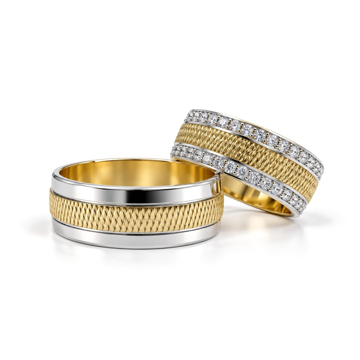 Double Row Diamond-Cut Wedding Band Set · Set