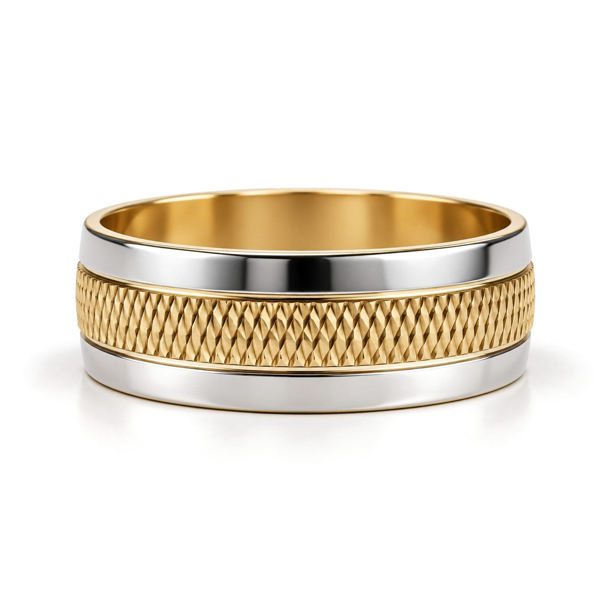 Double Row Diamond-Cut Wedding Band Set · His Band