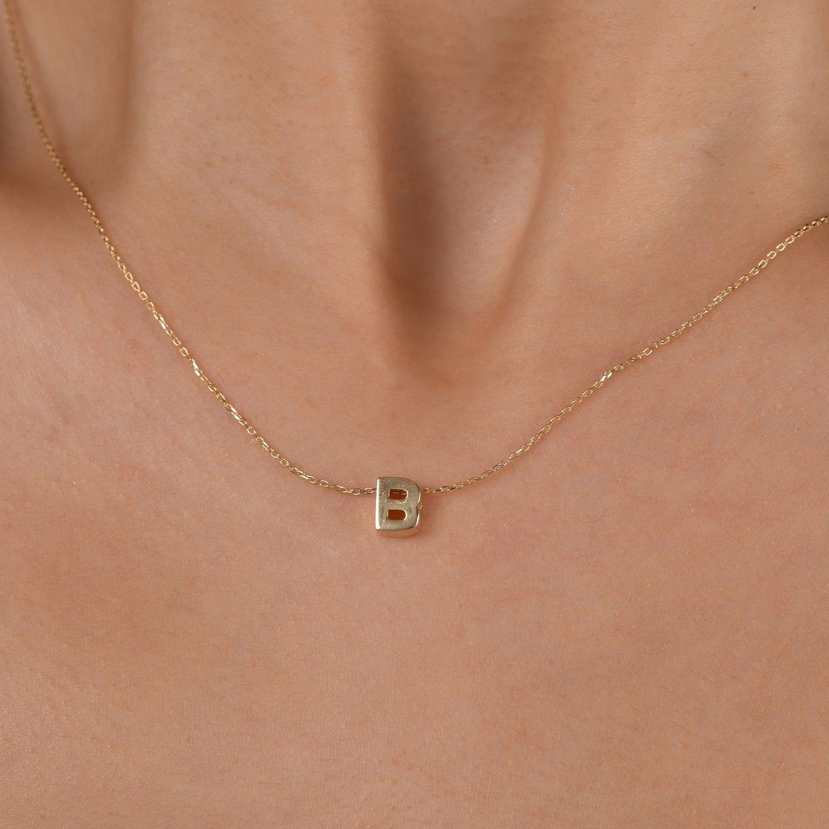 Gold Initial Necklace · Letter B