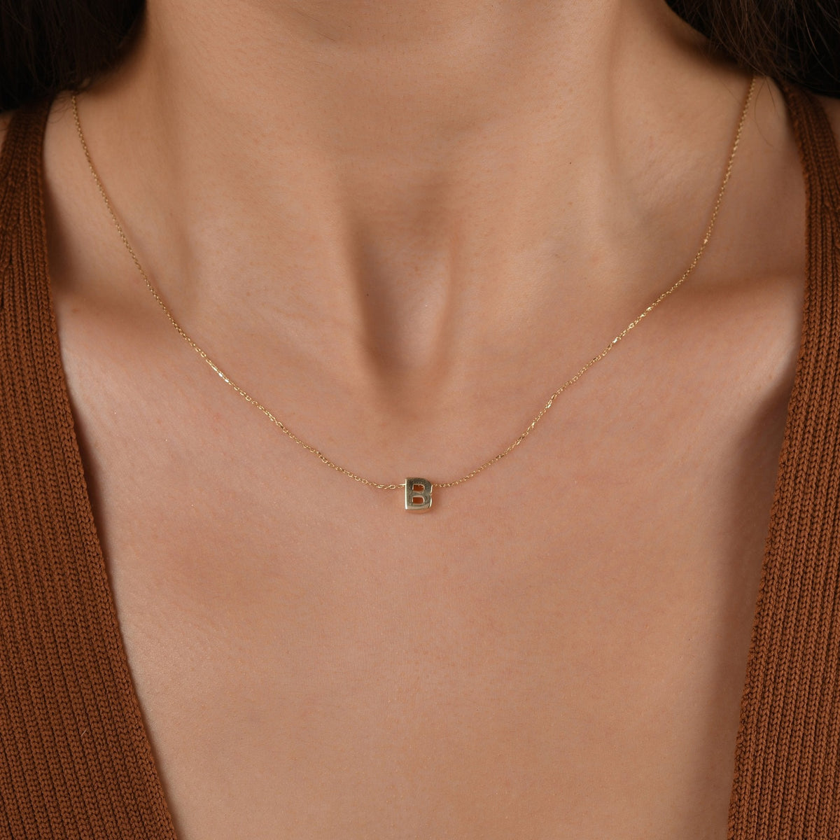 Gold Initial Necklace · Letter B