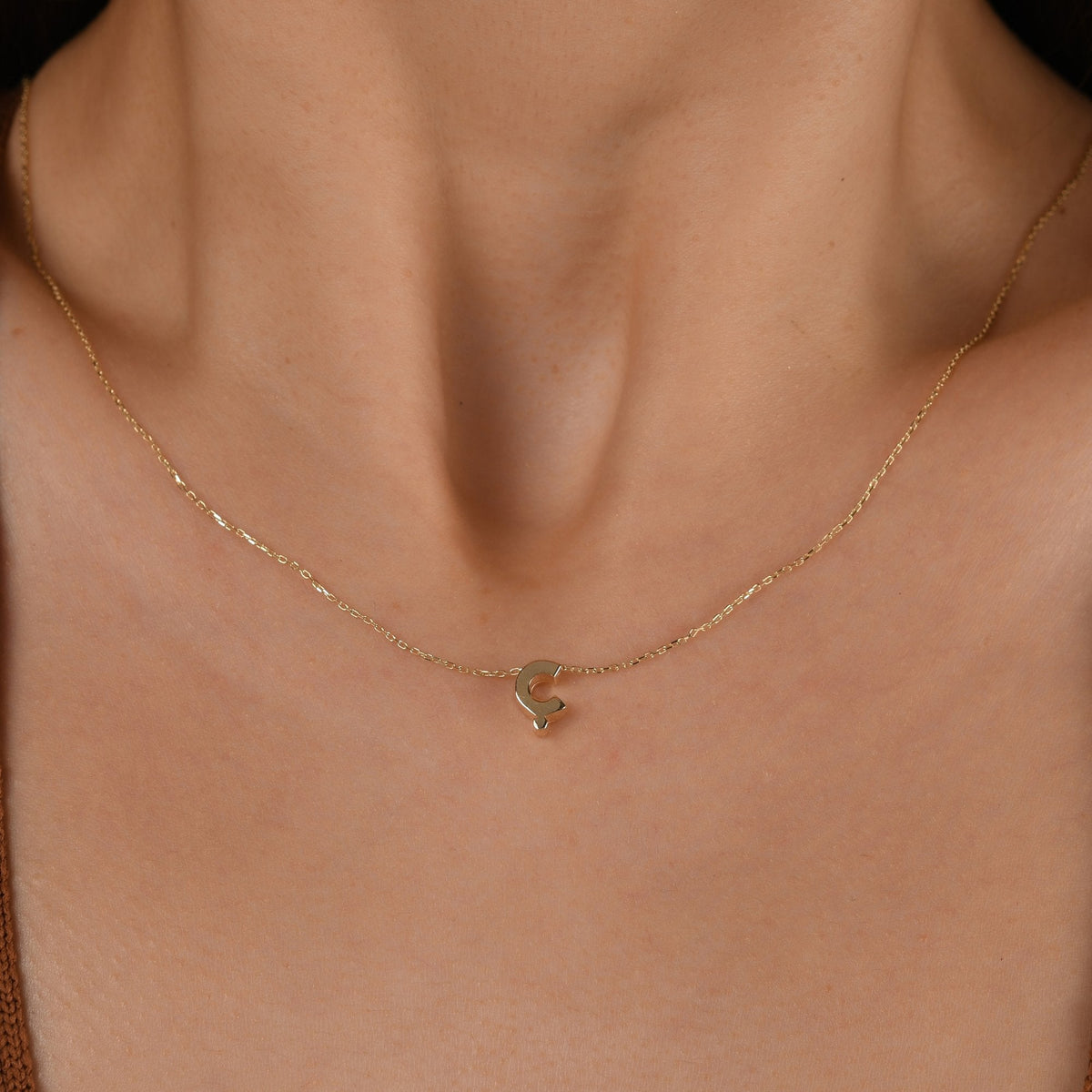 Gold Initial Necklace · Letter Ç