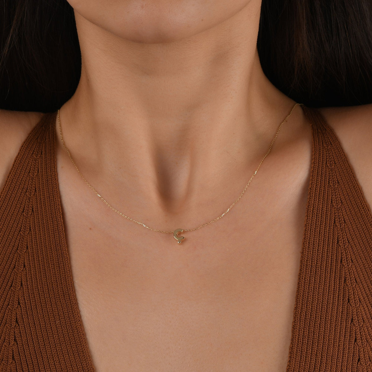Gold Initial Necklace · Letter Ç