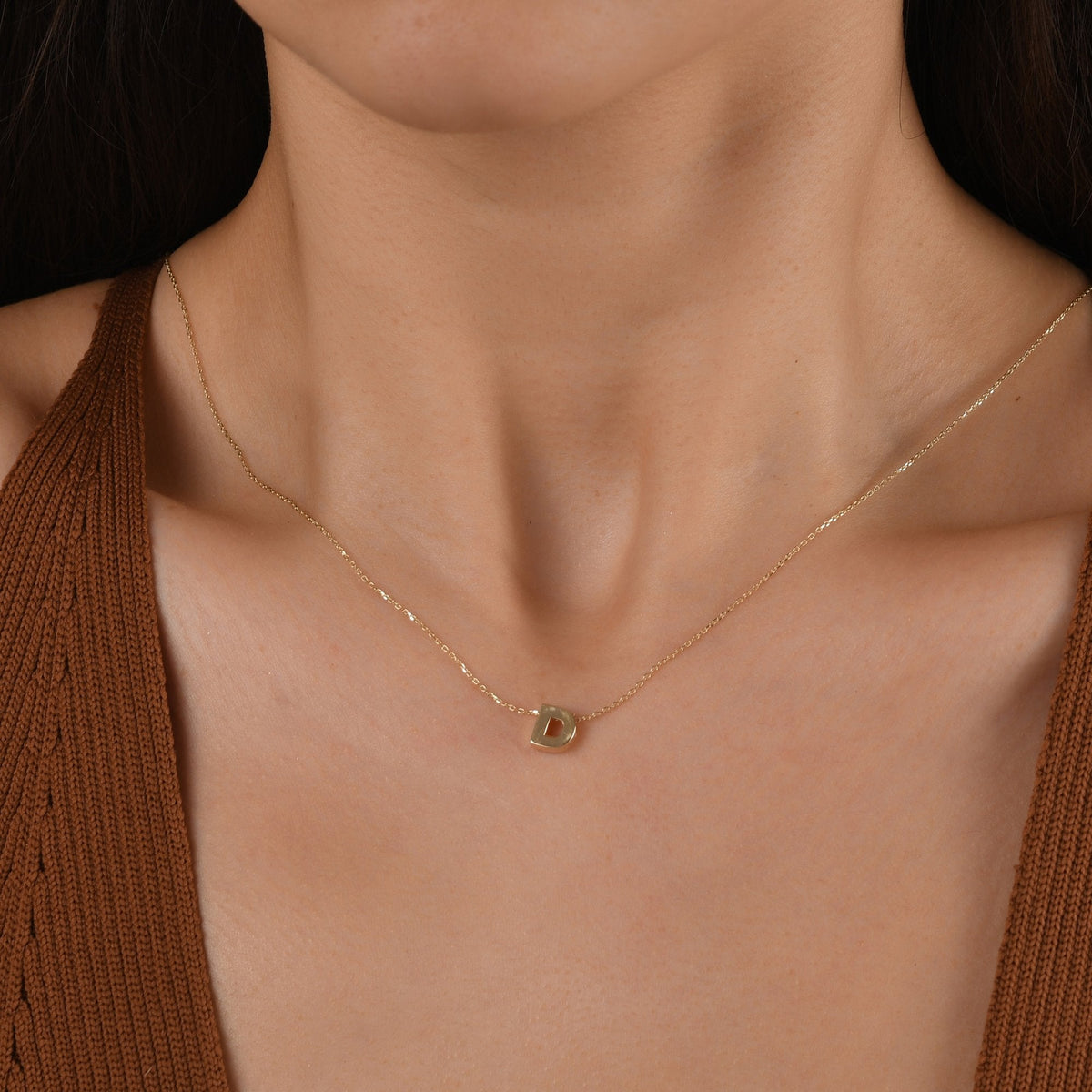 Gold Initial Necklace · Letter D