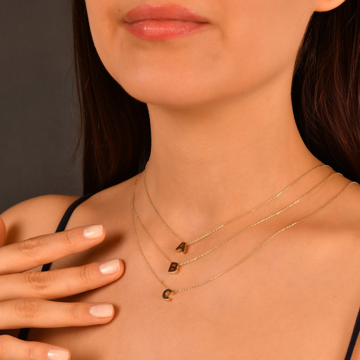 Gold Initial Necklace · Letters A, B and C