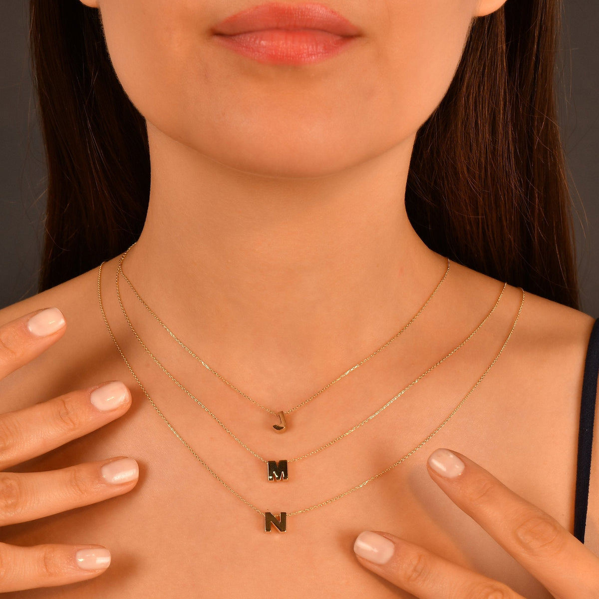 Gold Initial Necklace · Letters J, M and N