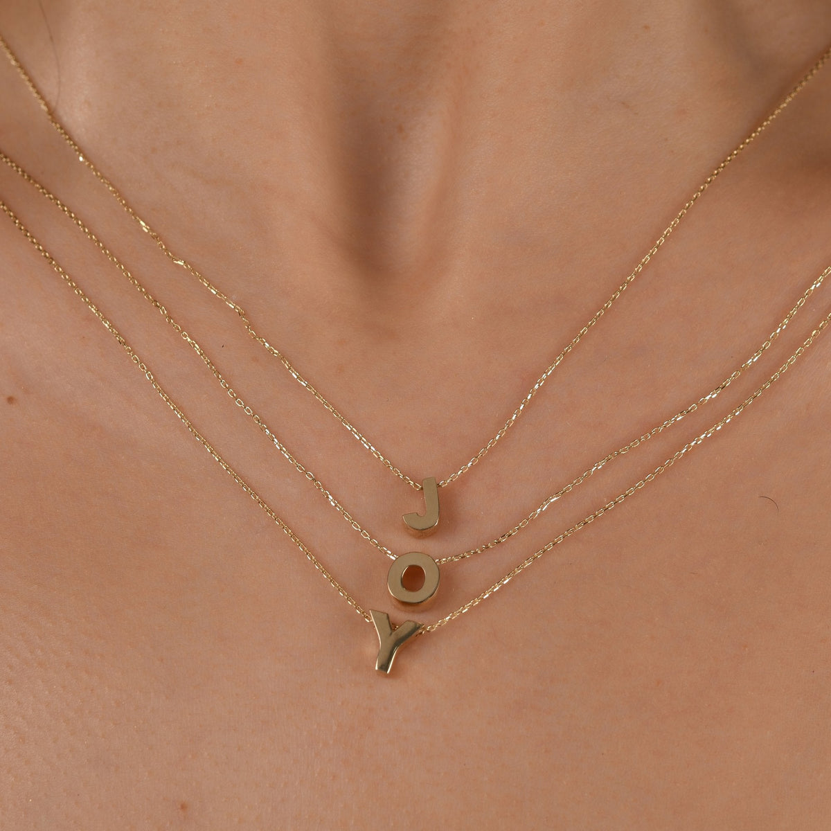 Gold Initial Necklace · Letters J, O and Y