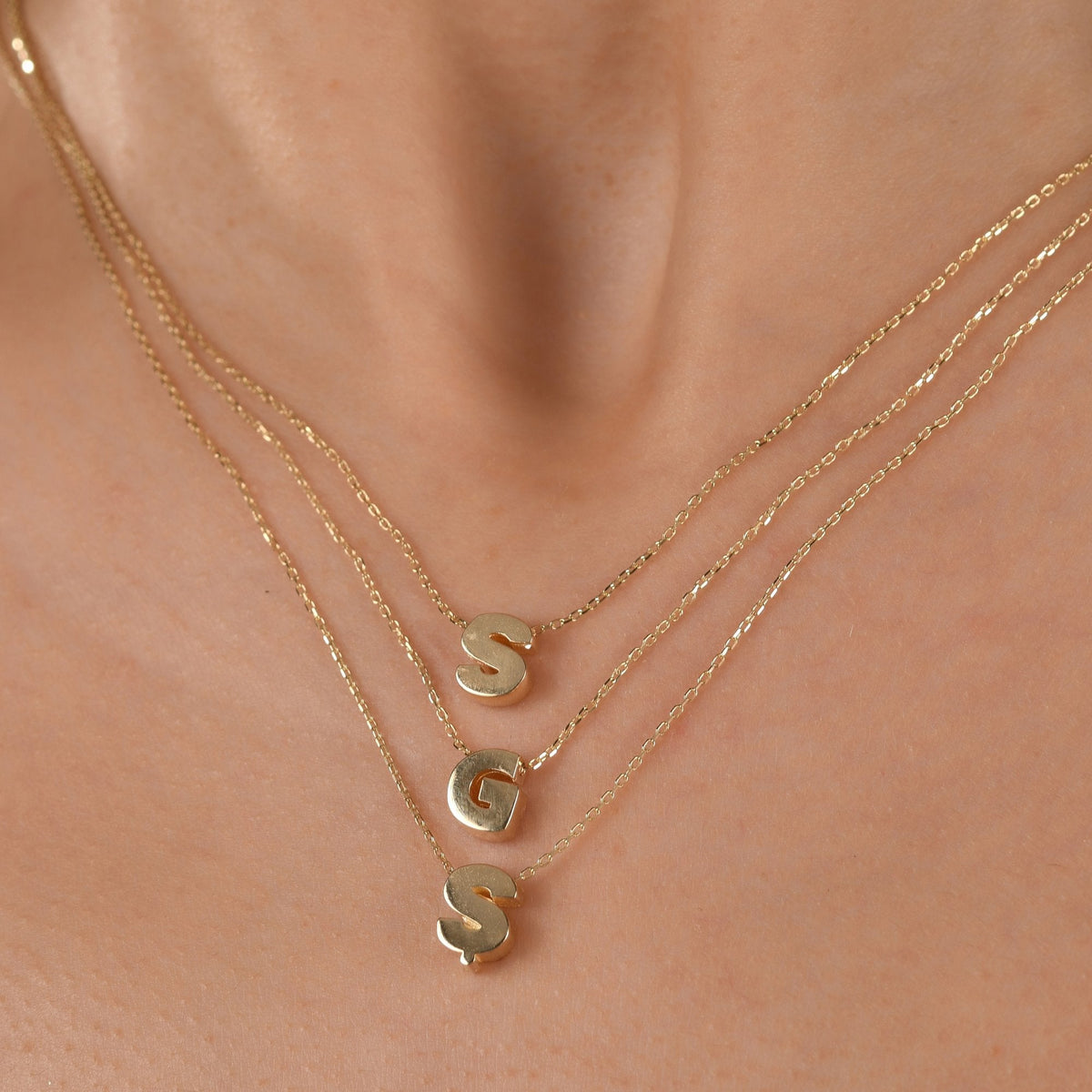 Gold Initial Necklace · Letters S, G and Ş