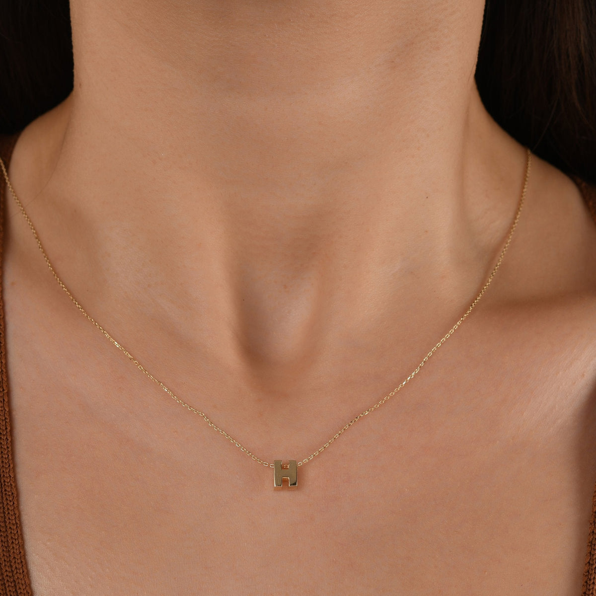 Gold Initial Necklace · Letter H
