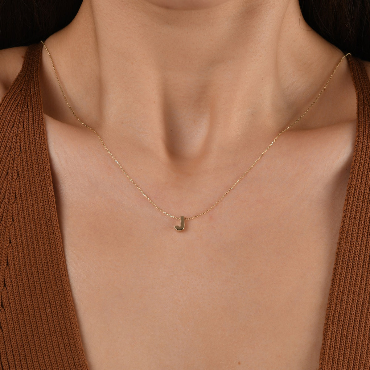 Gold Initial Necklace · Letter J