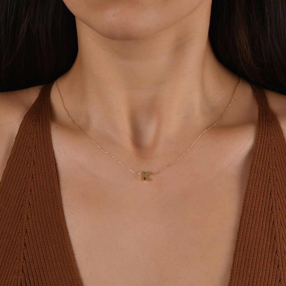 Gold Initial Necklace · Letter K