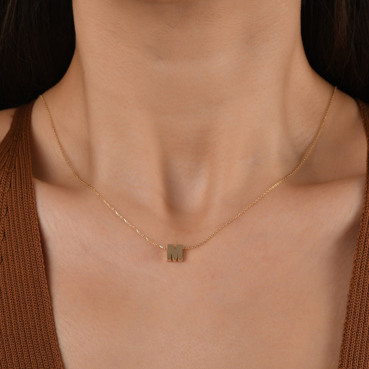 Gold Initial Necklace · Letter M