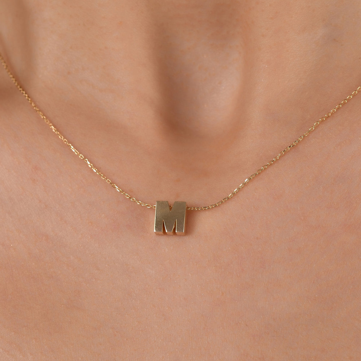 Gold Initial Necklace · Letter M