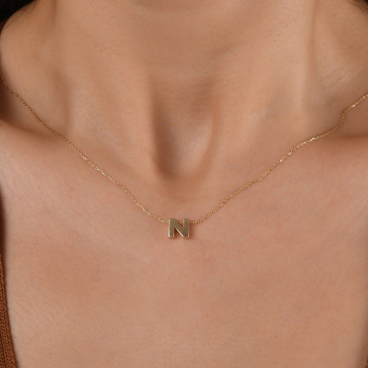 Gold Initial Necklace · Letter N