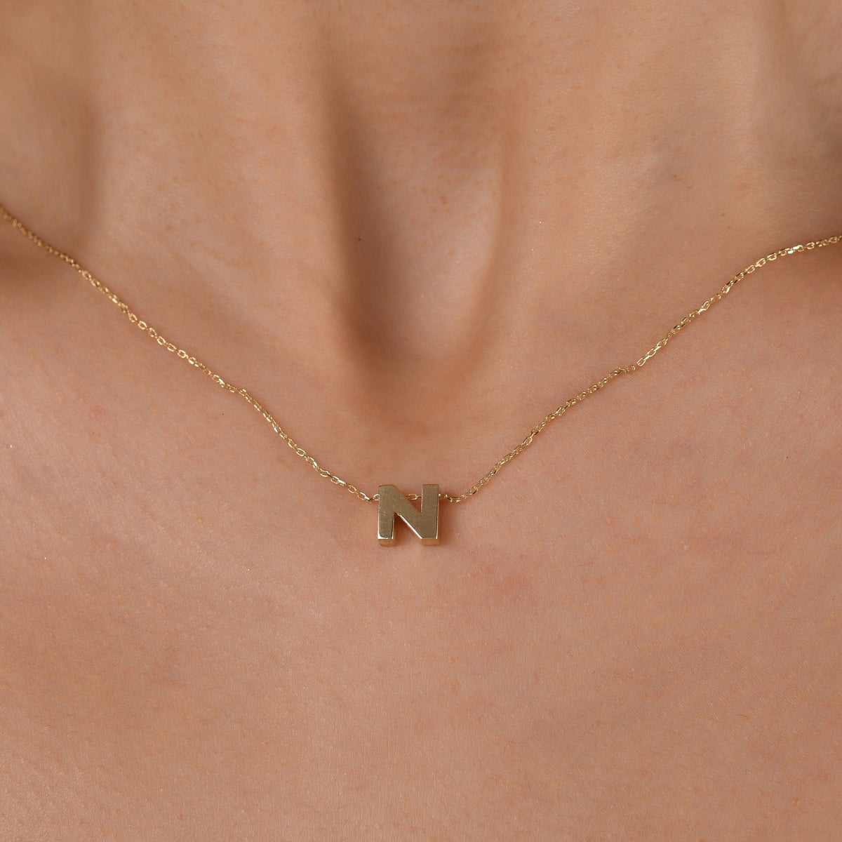Gold Initial Necklace · Letter N
