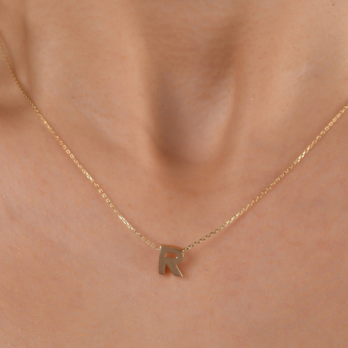 Gold Initial Necklace · Letter R