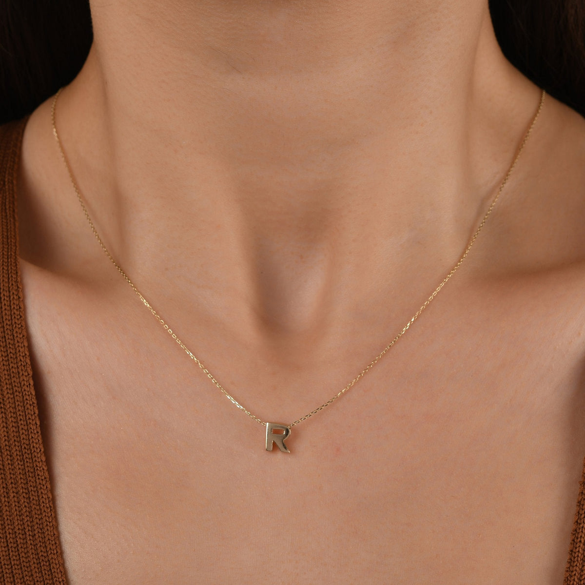 Gold Initial Necklace · Letter R