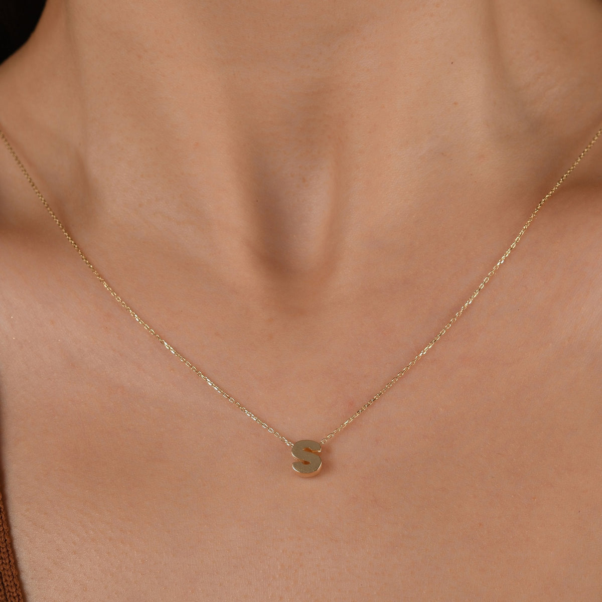Gold Initial Necklace · Letter S