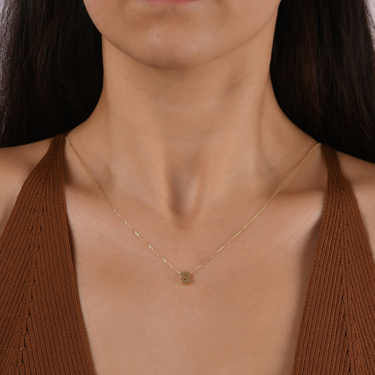 Gold Initial Necklace · Letter S