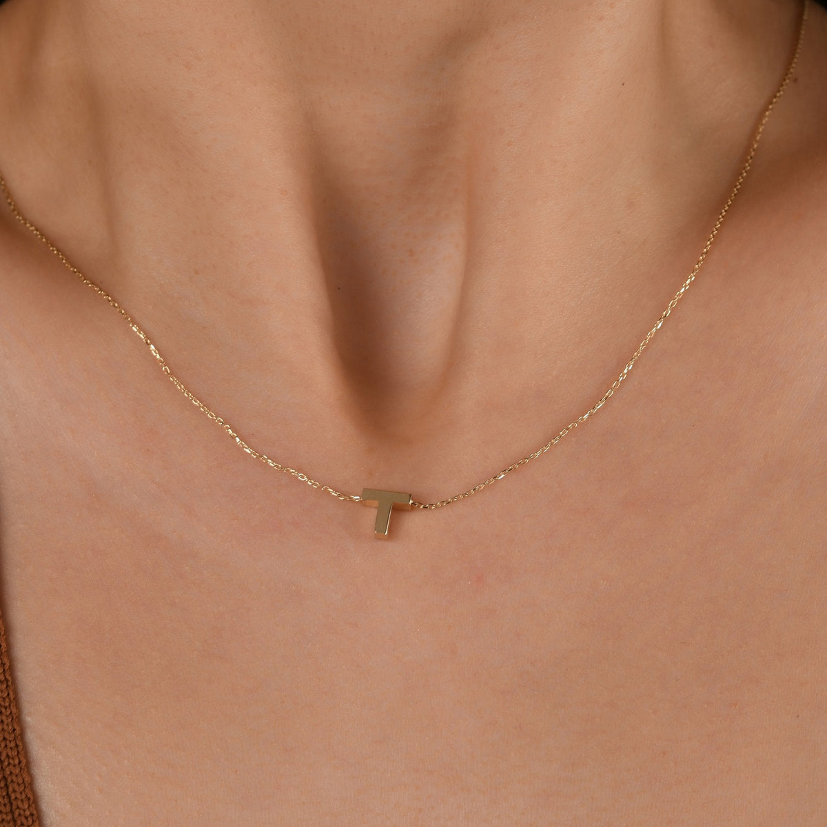 Gold Initial Necklace · Letter T