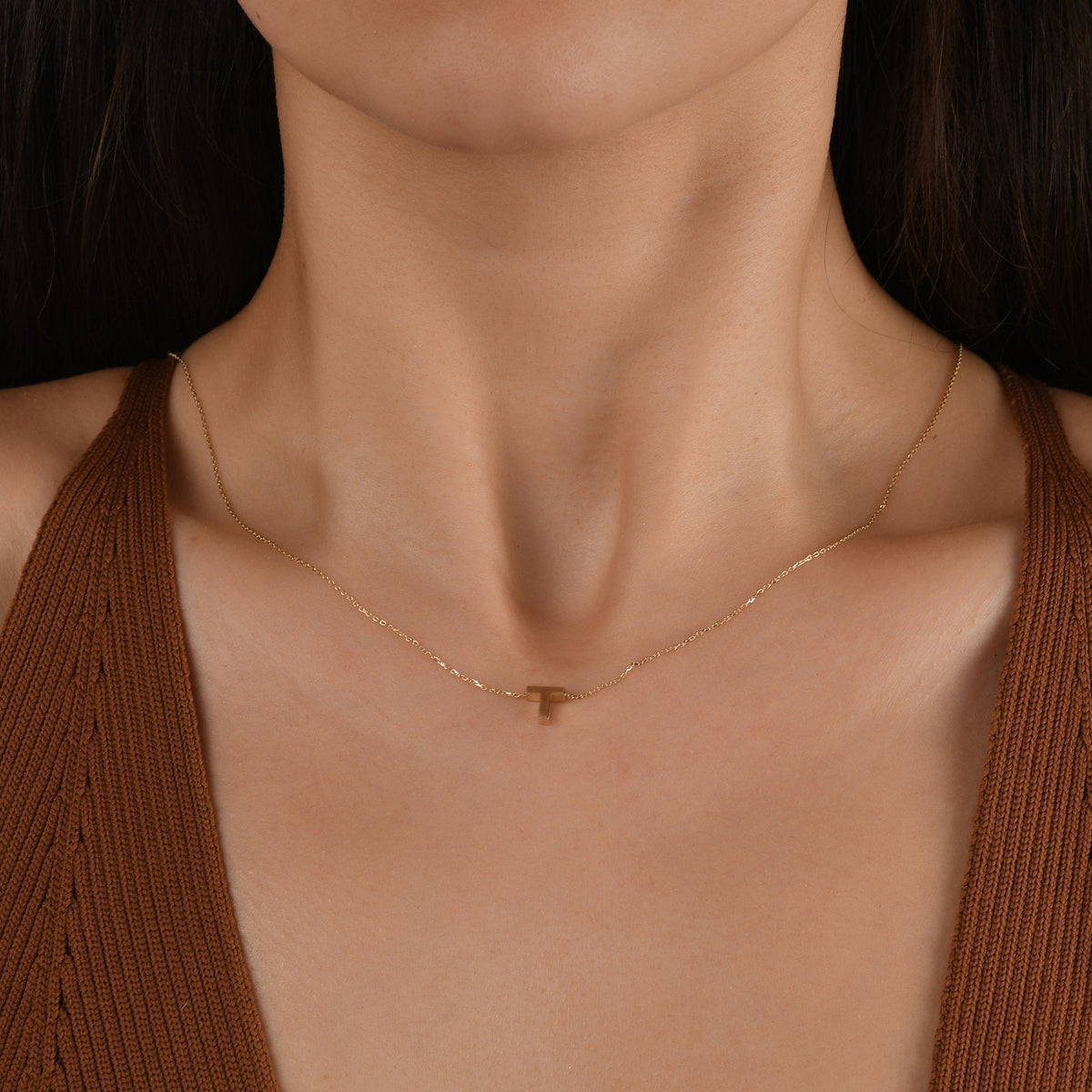 Gold Initial Necklace · Letter T