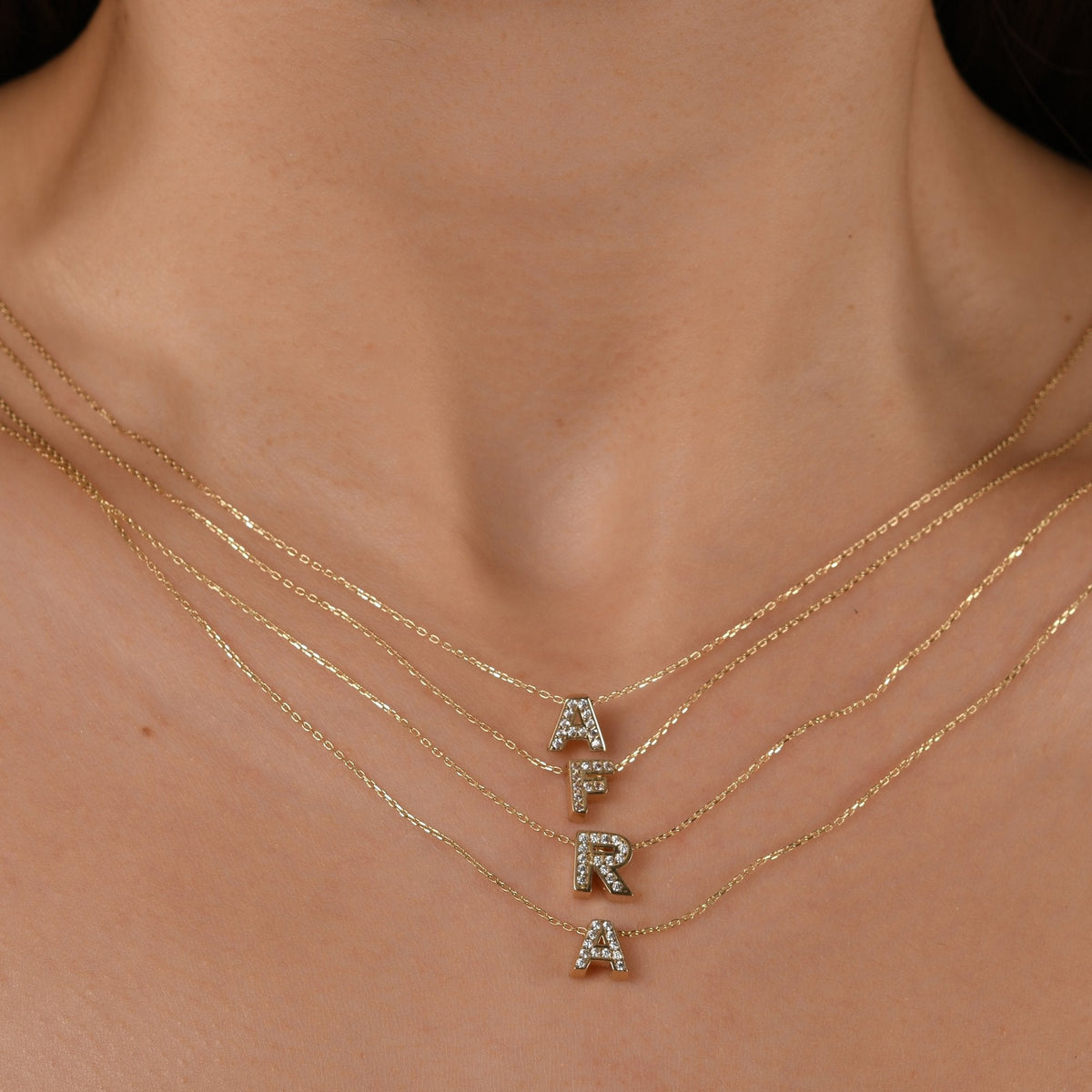 Diamond Initial Necklace · Letters A, F and R