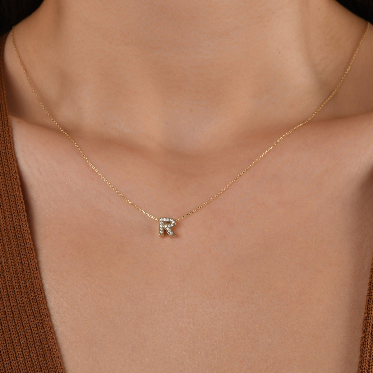 Diamond Initial Necklace · Letter R