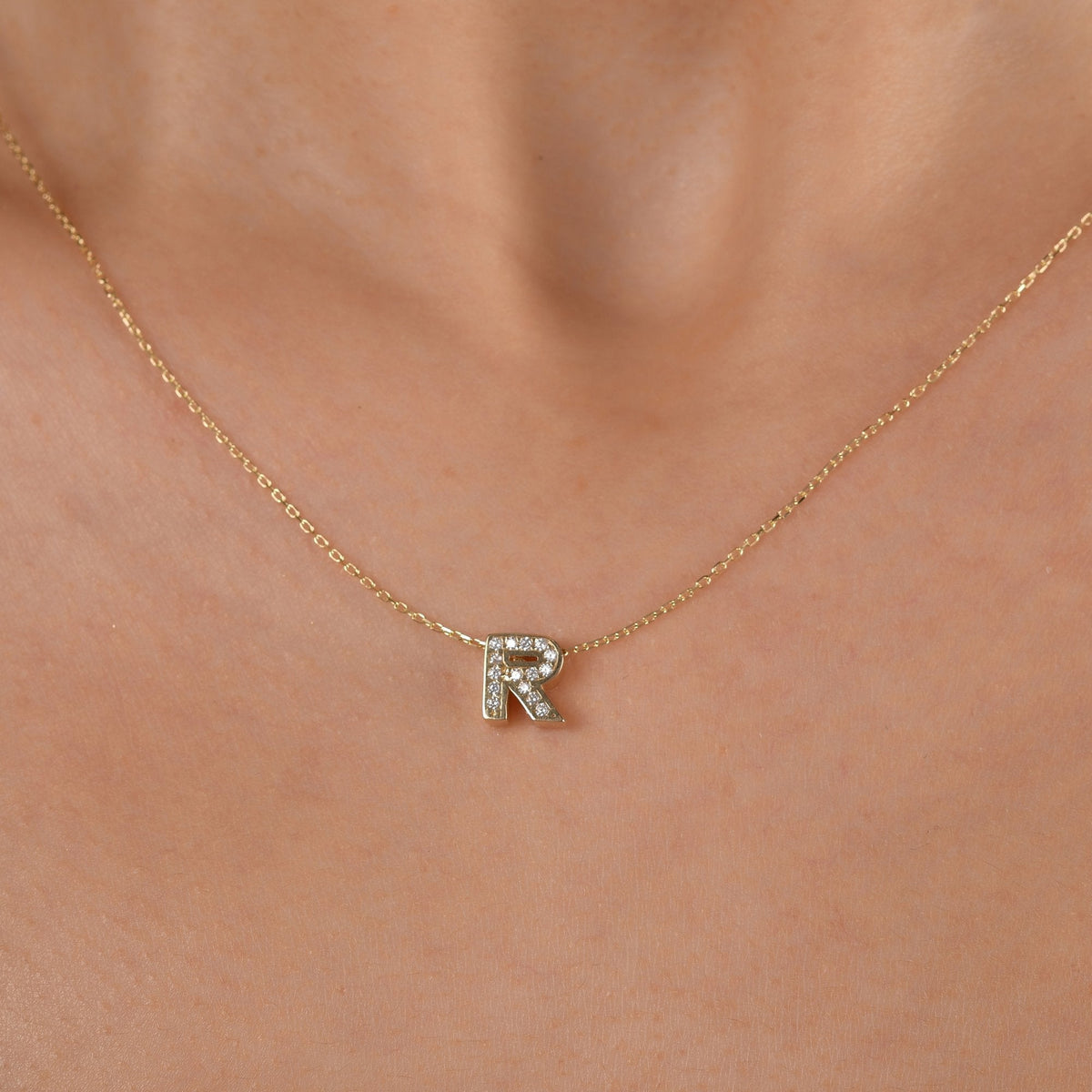 Diamond Initial Necklace · Letter R