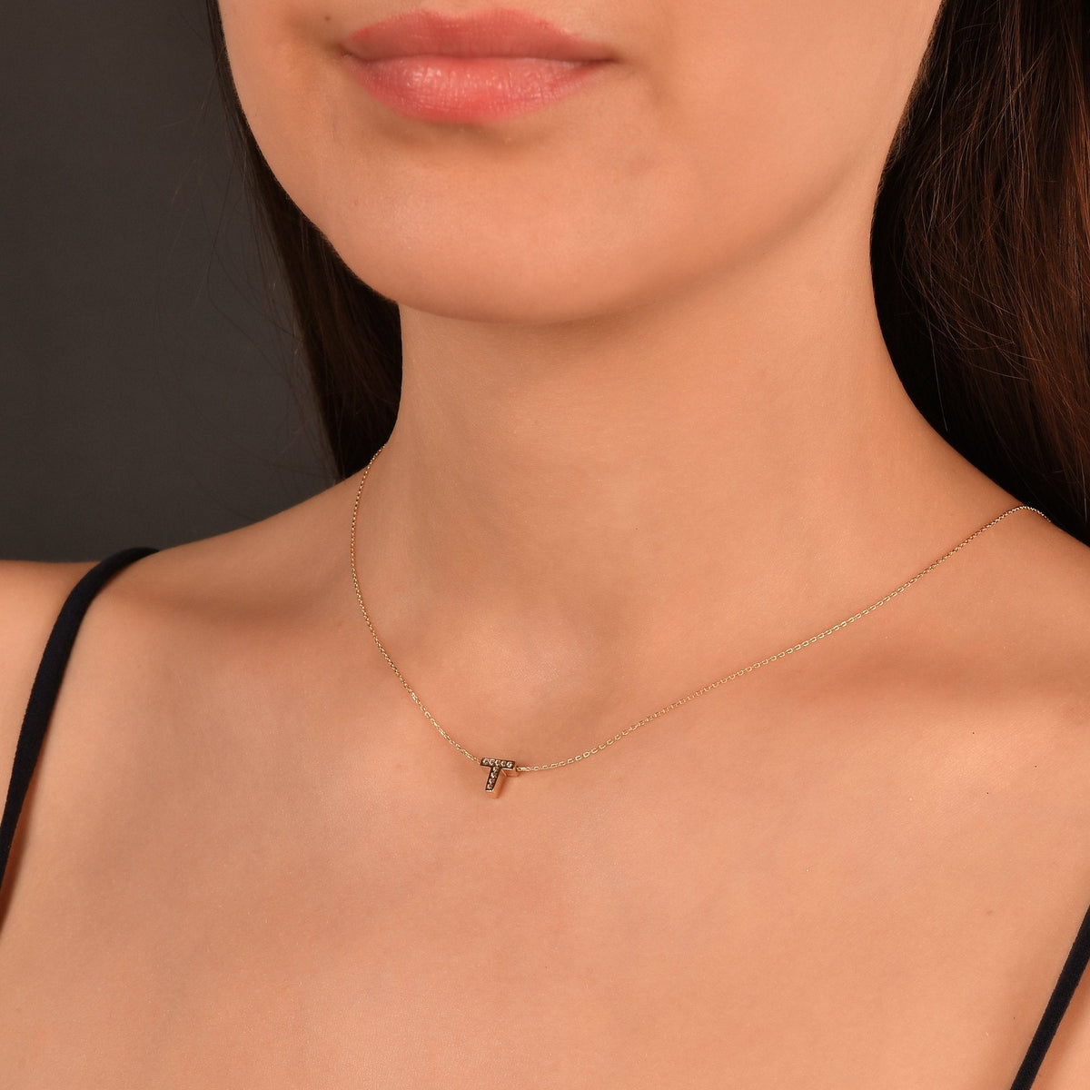 Diamond Initial Necklace · Letter T