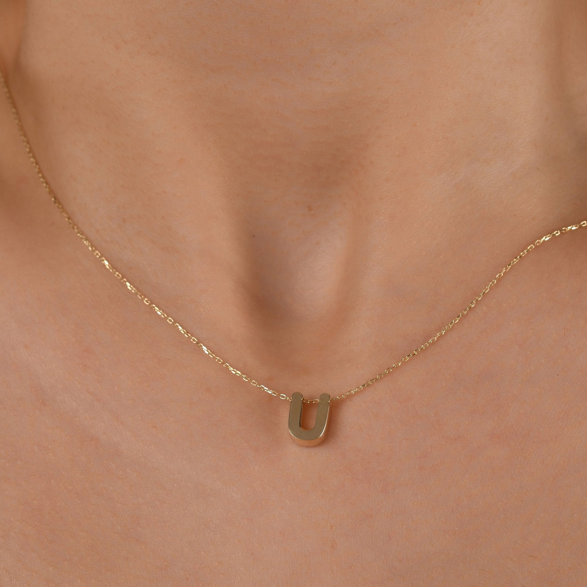 Gold Initial Necklace · Letter Ü