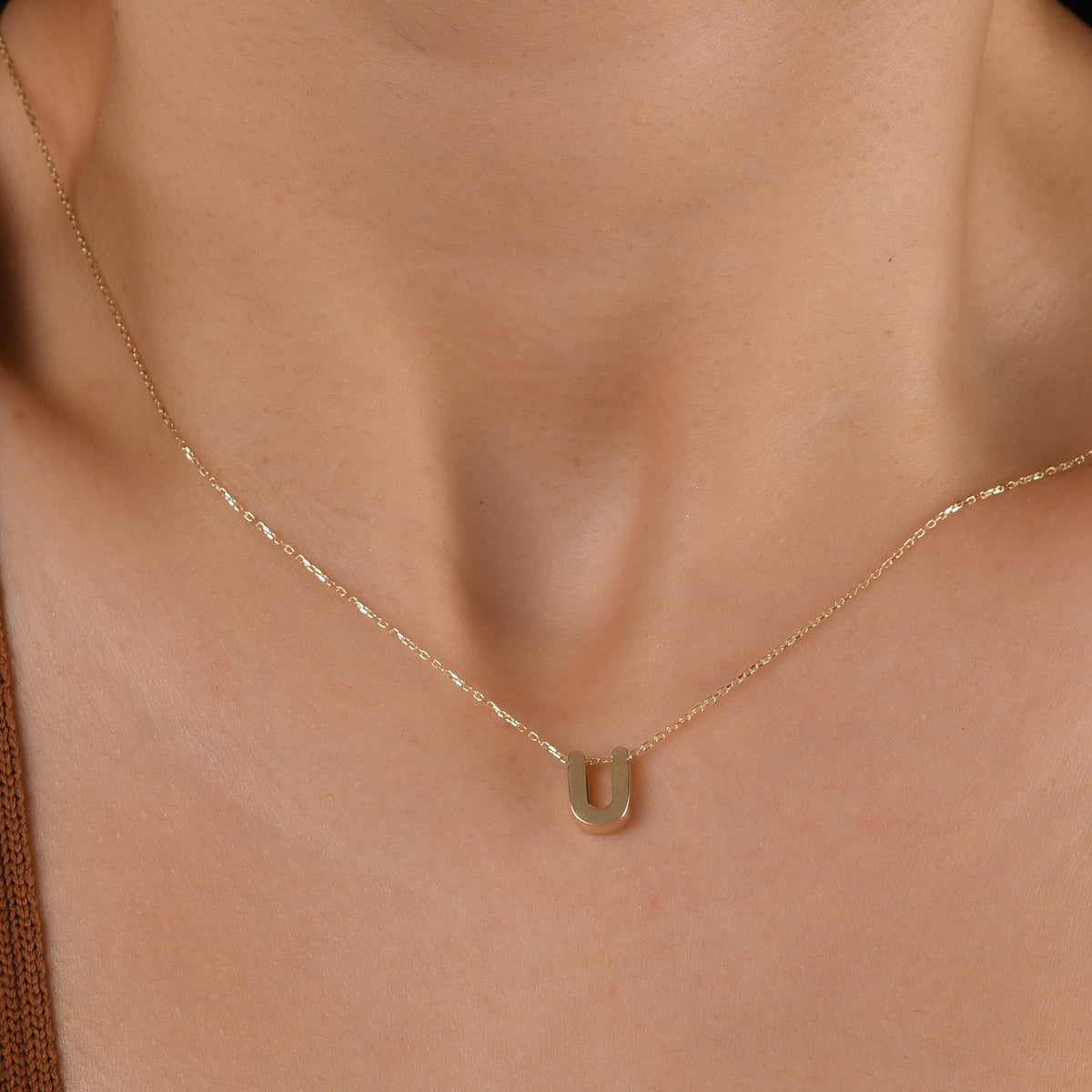 Gold Initial Necklace · Letter Ü