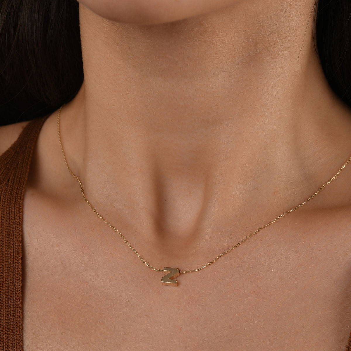 Gold Initial Necklace · Letter Z