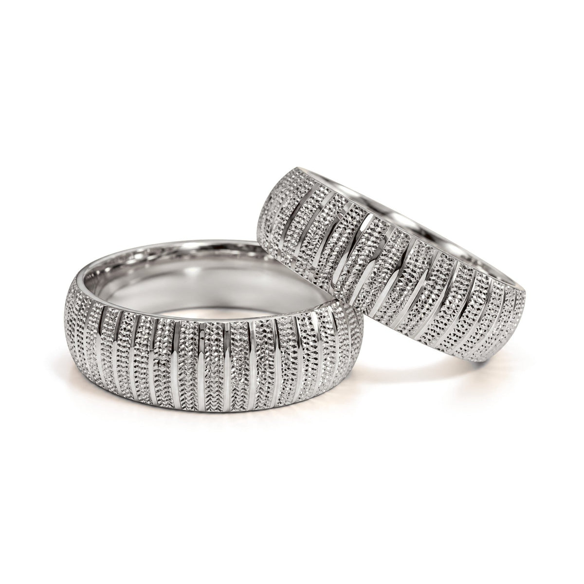 Textured Dome Gold Wedding Band Set · White Gold · Set