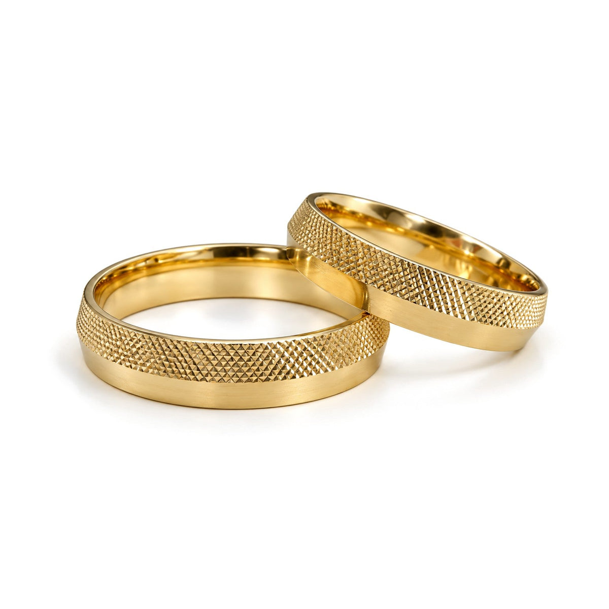 Crosshatch Gold Wedding Band Set · Yellow Gold · Set