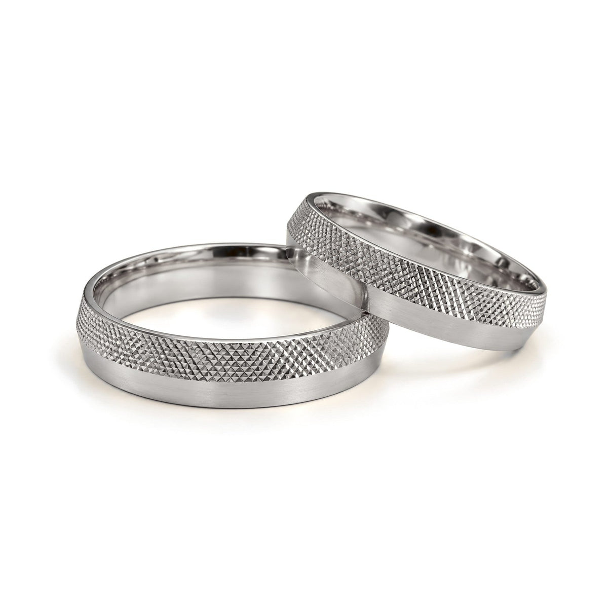 Crosshatch Gold Wedding Band Set · White Gold · Set