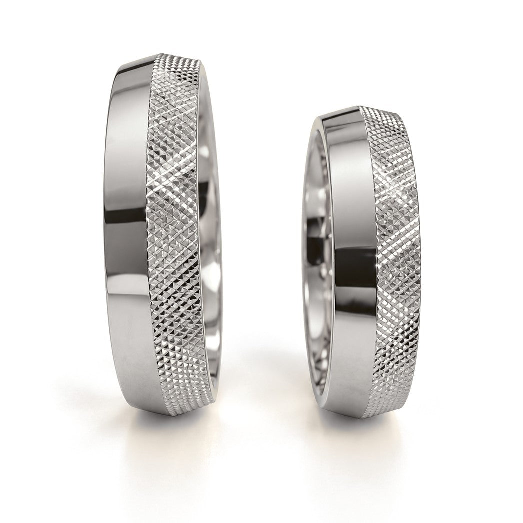 Crosshatch Gold Wedding Band Set · White Gold · Set · Side View