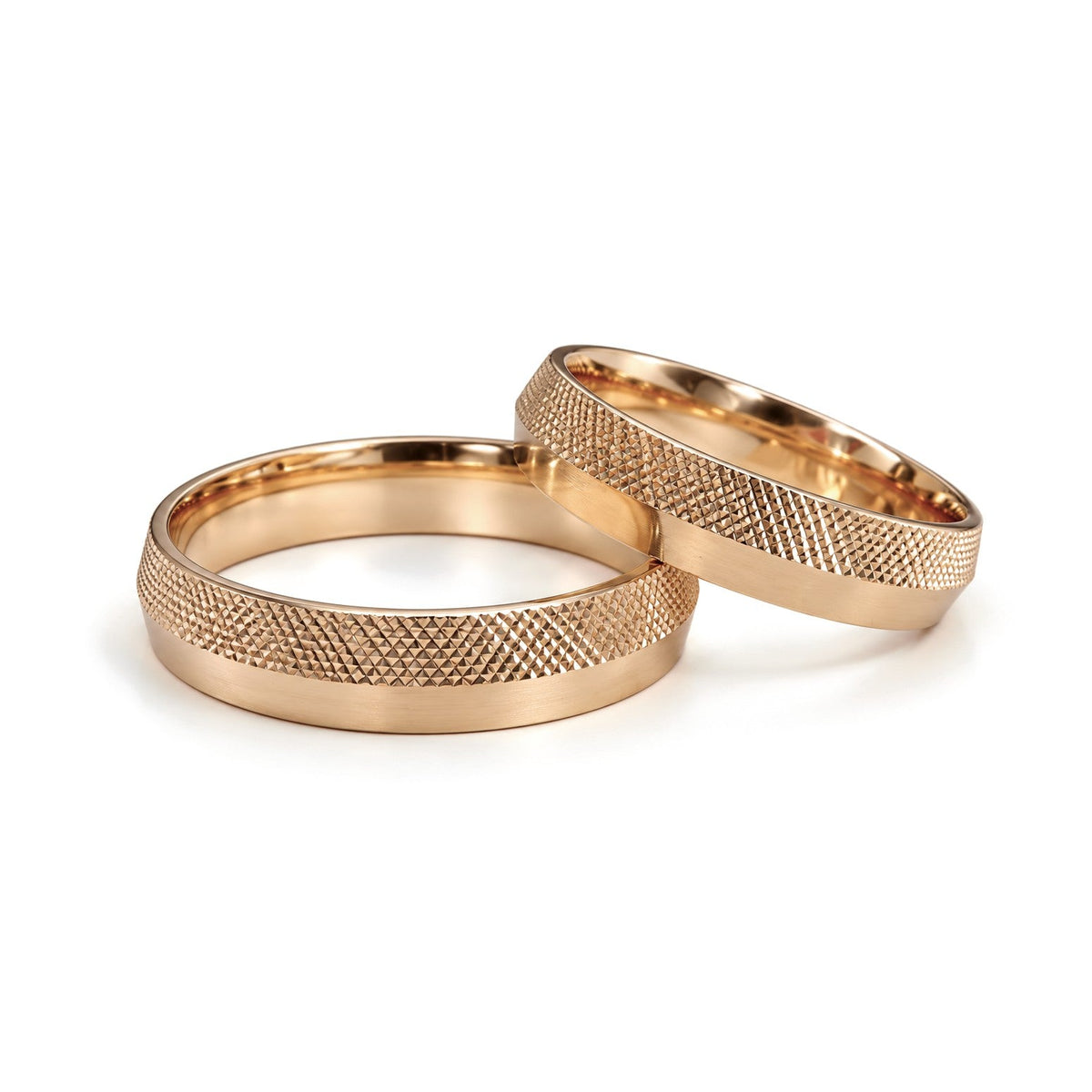 Crosshatch Gold Wedding Band Set · Rose Gold · Set