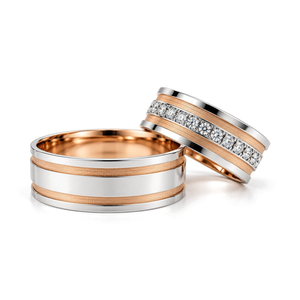 Channel-Set Rose Stripe Diamond Wedding Band Set · Set