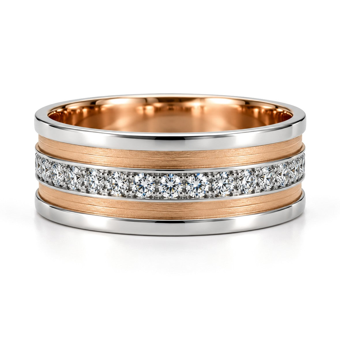 Channel-Set Rose Stripe Diamond Wedding Band Set · Her Band