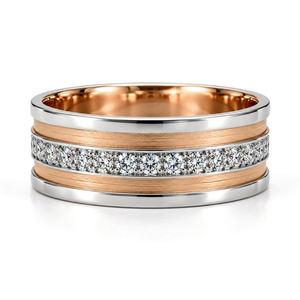 Channel-Set Rose Stripe Diamond Wedding Band Set · Her Band