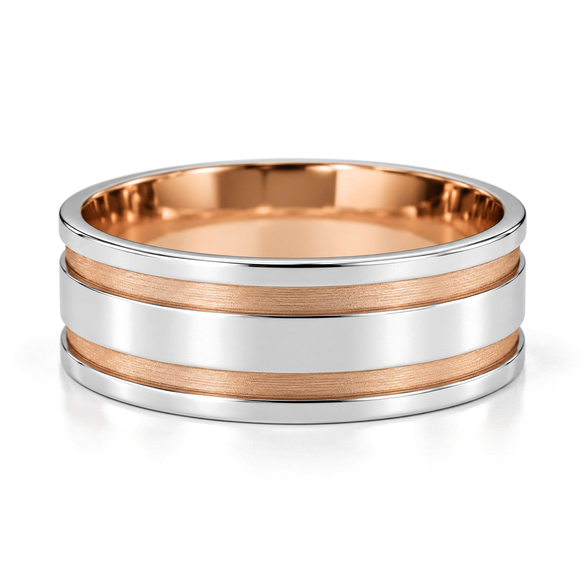 Channel-Set Rose Stripe Diamond Wedding Band Set · His Band