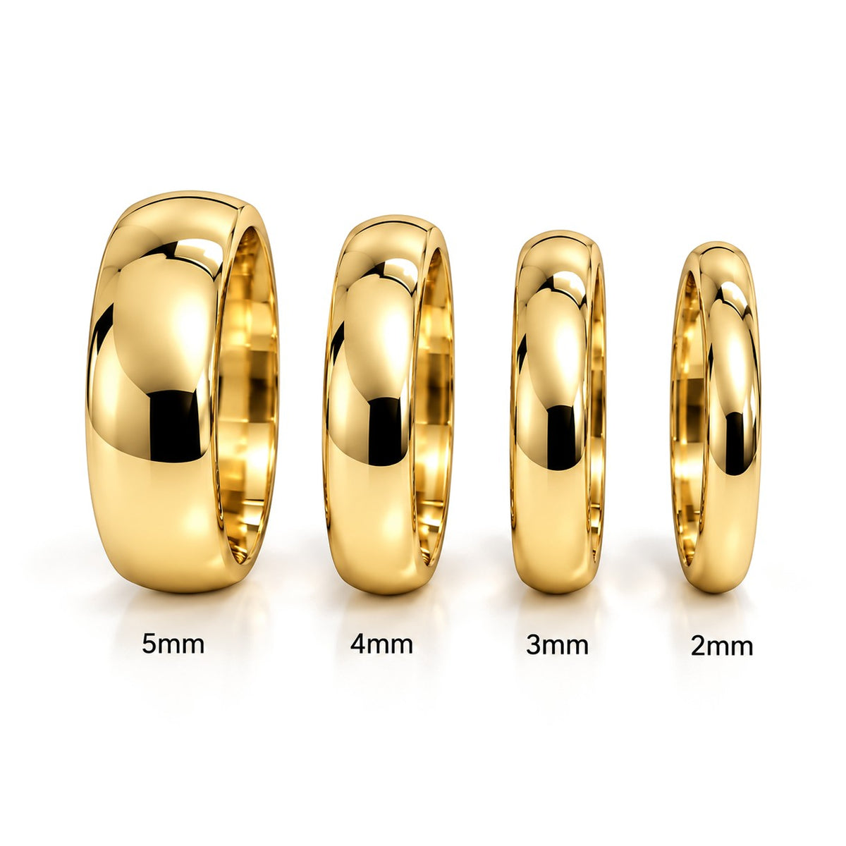 Classic Dome Gold Wedding Band Set · Yellow Gold · Widths 2–5 mm