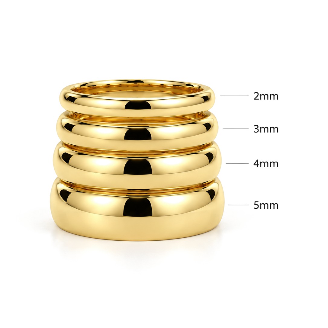 Classic Dome Gold Wedding Band Set · Yellow Gold · Stacked Widths
