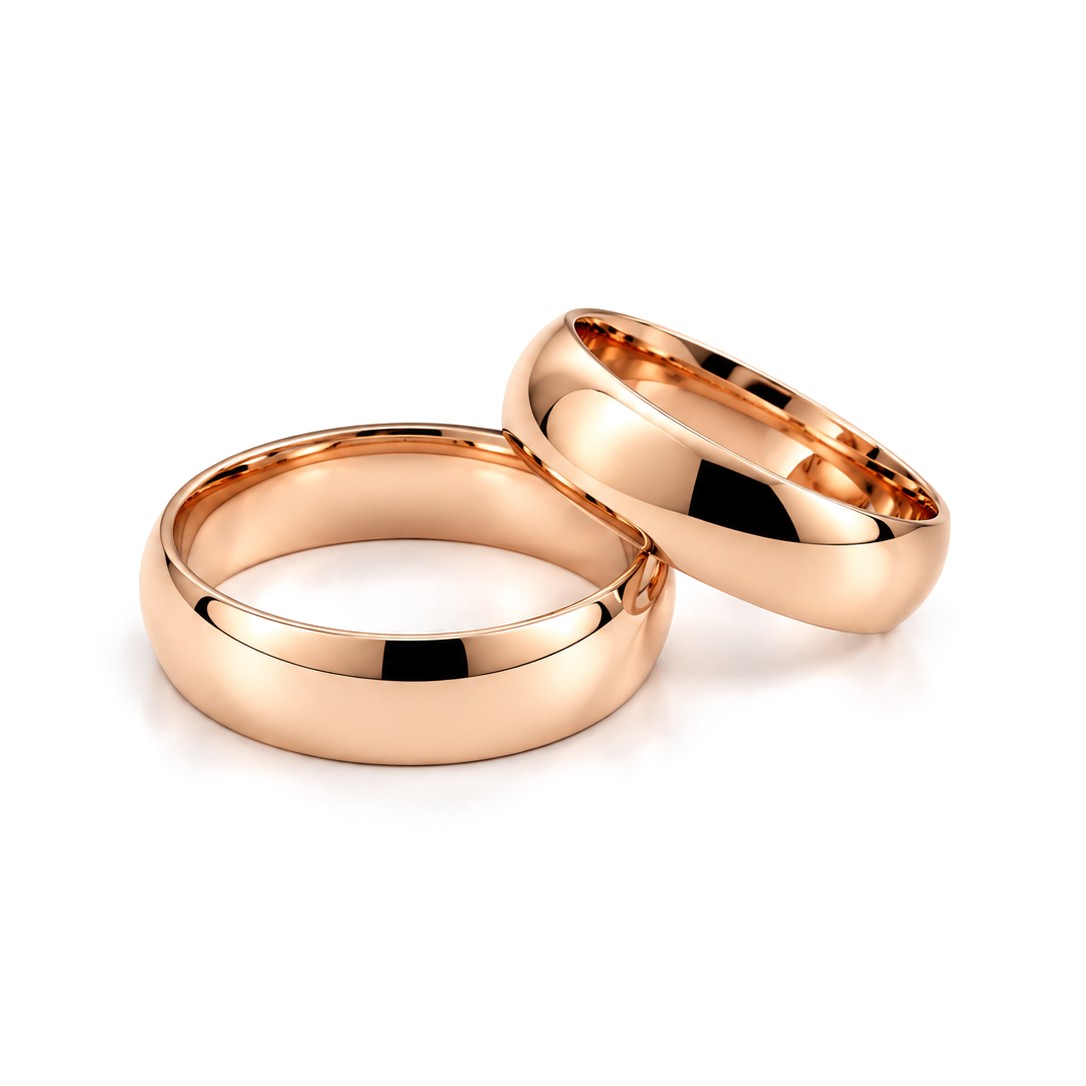 Classic Dome Gold Wedding Band Set · Rose Gold · Set